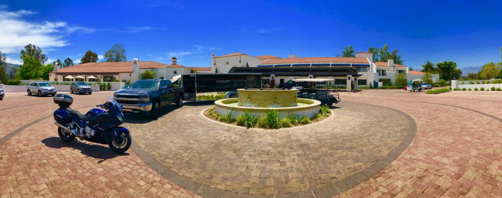 A large fountain in the middle of a courtyard.